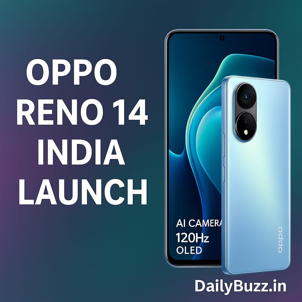 Oppo Reno 14 India launch banner with DailyBuzz.in watermark