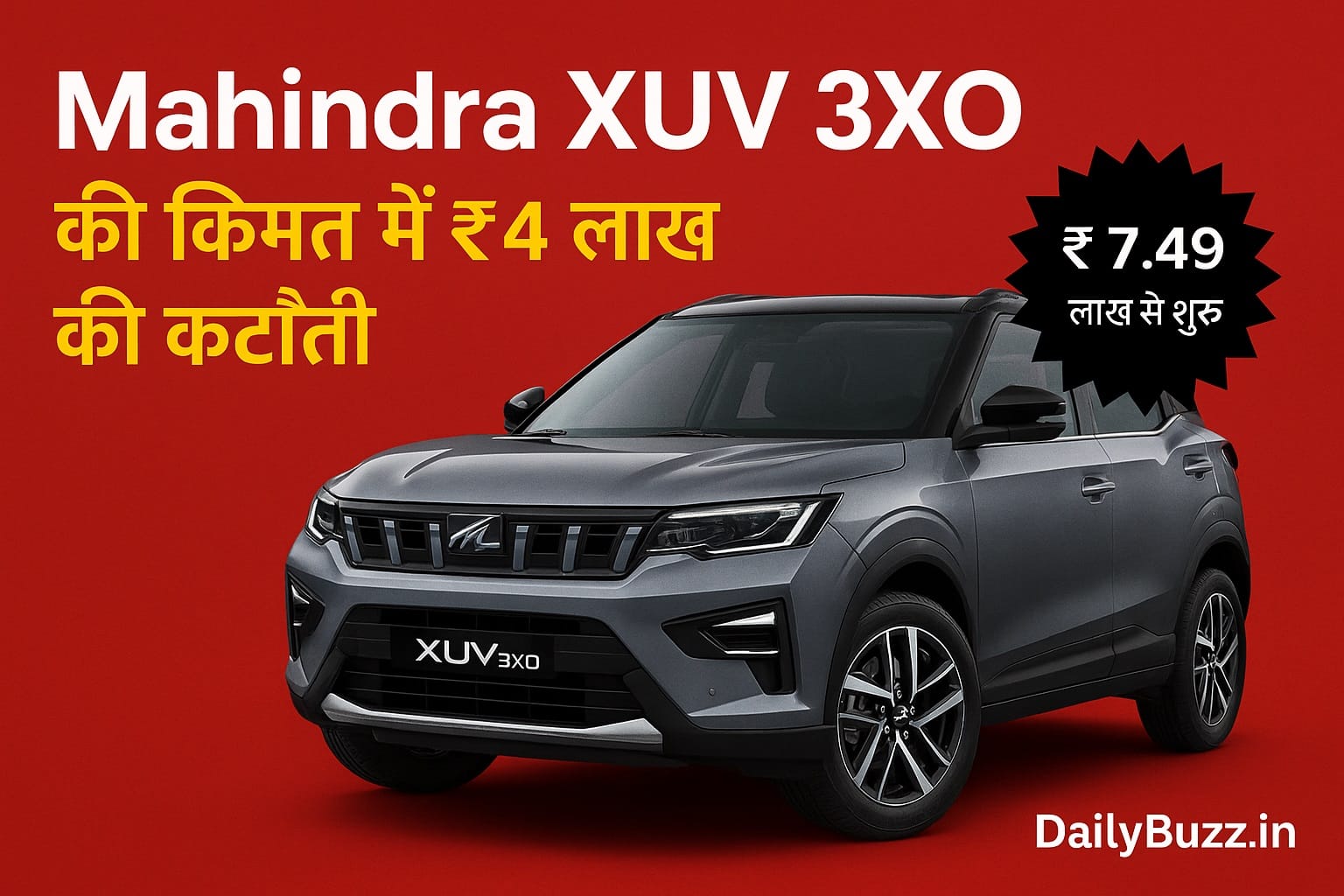 Mahindra XUV 3XO SUV Front View with Price Drop Tag