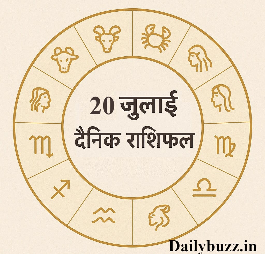 20 जुलाई 2025 का दैनिक राशिफल चित्र - 12 राशि चिह्नों के साथ