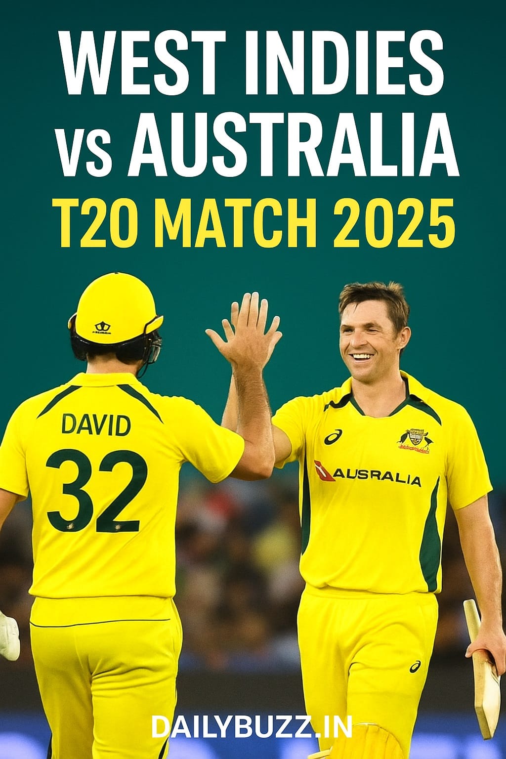 Australian और West Indies के क्रिकेट खिलाड़ी मैदान पर — टी20 मुकाबले के दौरान एक्शन में