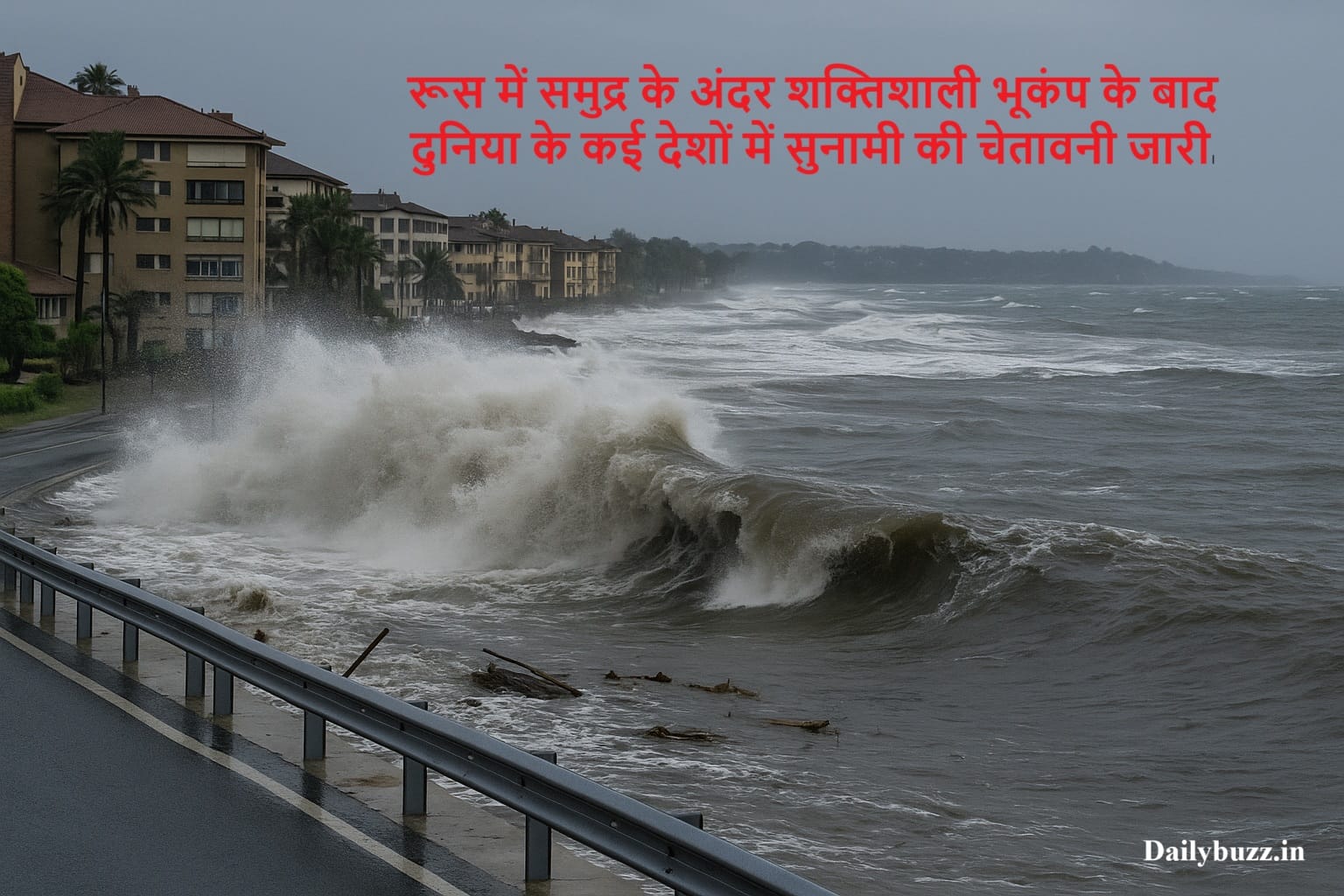 sunami waves crashing into the coasts of Hawaii and Alaska after a powerful earthquake in Russia
