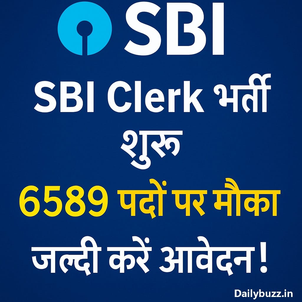 SBI Clerk 2025 recruitment poster with 6589 vacancies