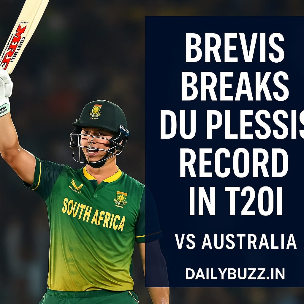 Dewald Brevis celebrates breaking du Plessis record with 124* vs Australia