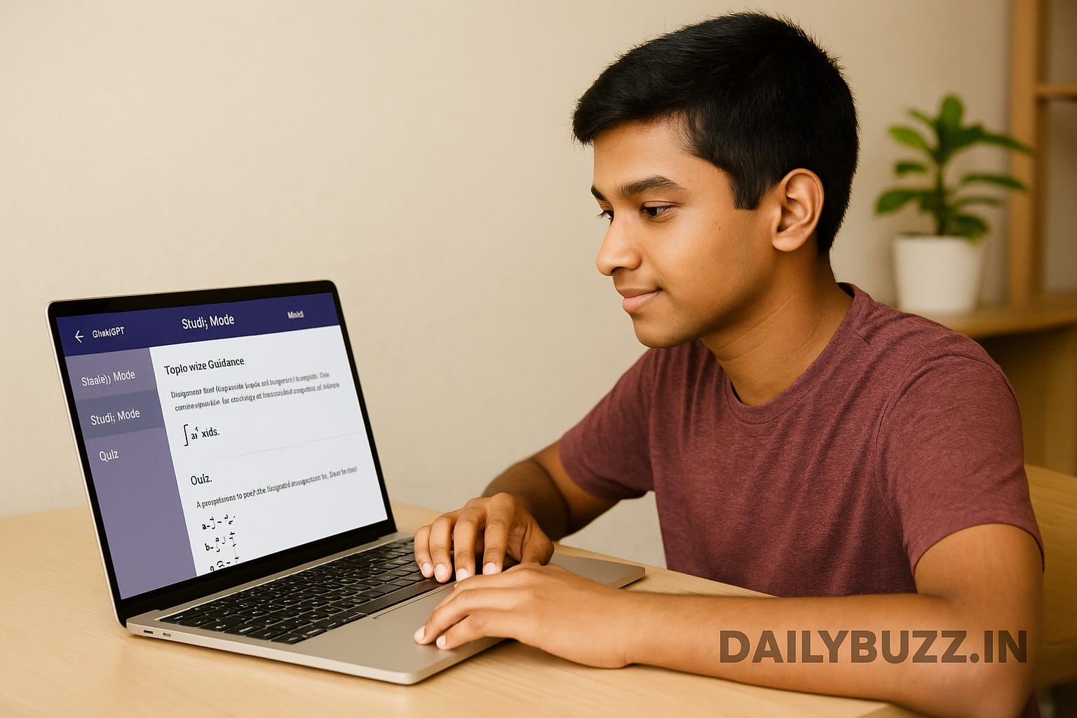 लैपटॉप पर ChatGPT का Study Mode इस्तेमाल करता एक भारतीय छात्र, ऑनलाइन पढ़ाई करता हुआ